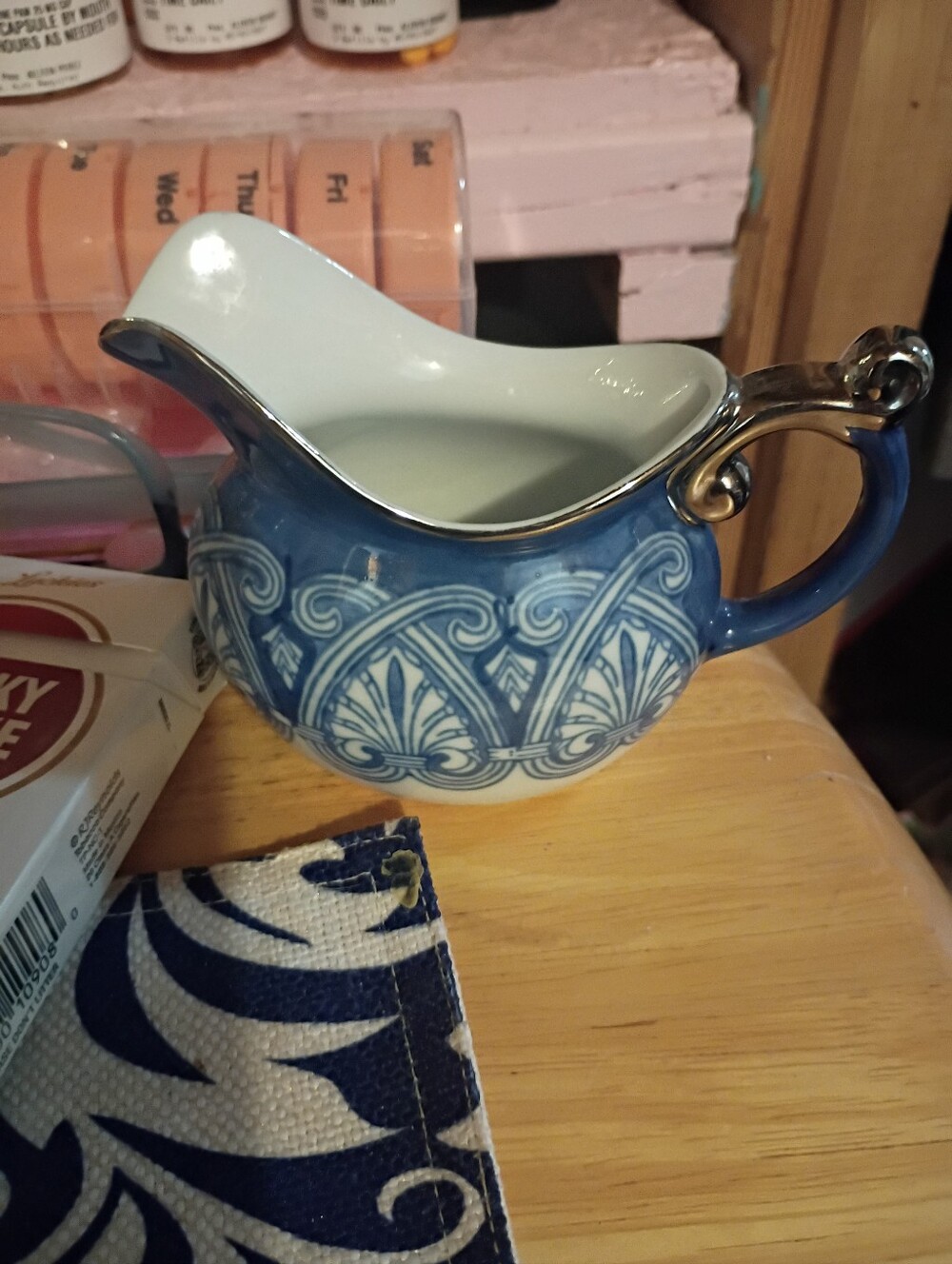 Elegant Blue Ceramic Creamer with Silver Trim - Bombay Vintage 1980